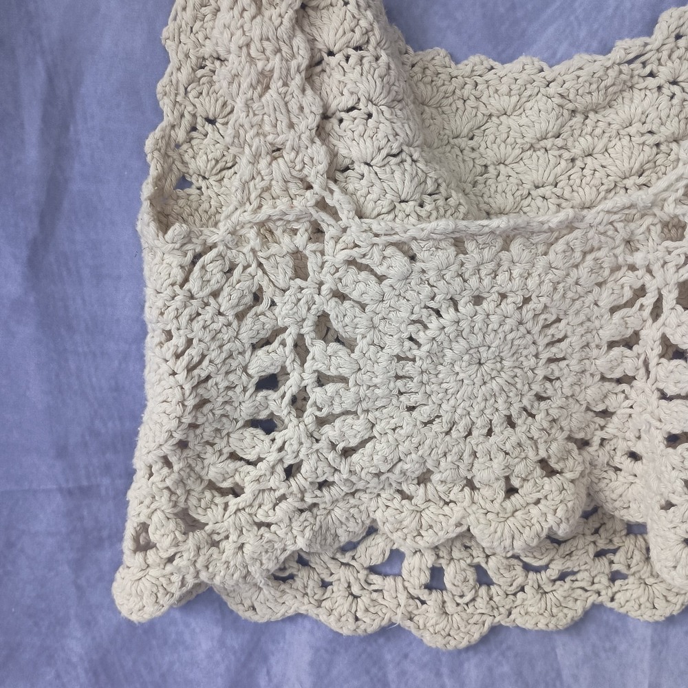 Handmade Crochet Tank Top Cream Open Knit Boho Festival Cottagecore - Picture 5 of 6